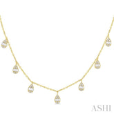 1/3 ctw Pear Shaped Danglers Fusion Baguette and Round Cut Diamond Station Necklace in 10K Yellow Gold